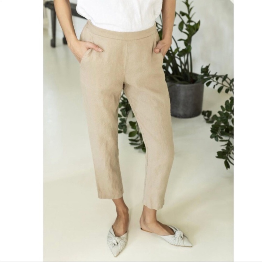 Linen ID neutral linen elastic waist tapered pants